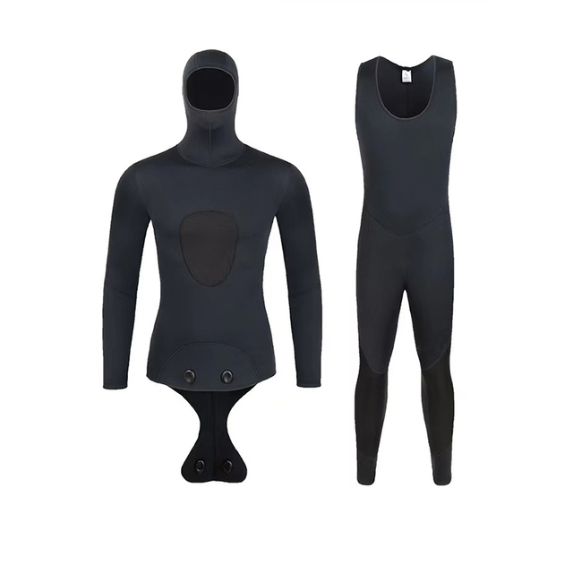 Tweedelig open cel volledig zwart onderwatervisserman en dames 5 mm wetsuit met blinde stiksels