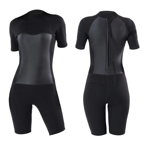 Heren 3 mm CR neopreen met volledig zwarte nylon borst en rug mesh skin flat lock wetsuit shorty