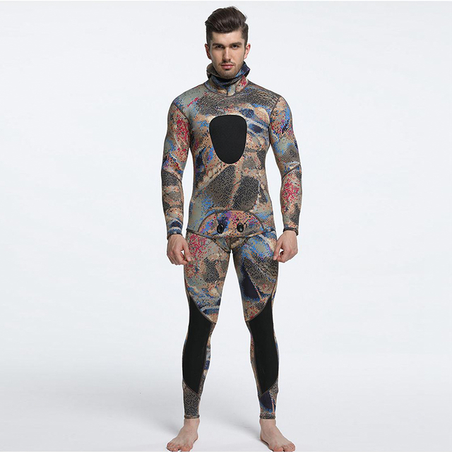 Camouflage tweedelig 7 mm onderwatervisserswetsuit voor heren