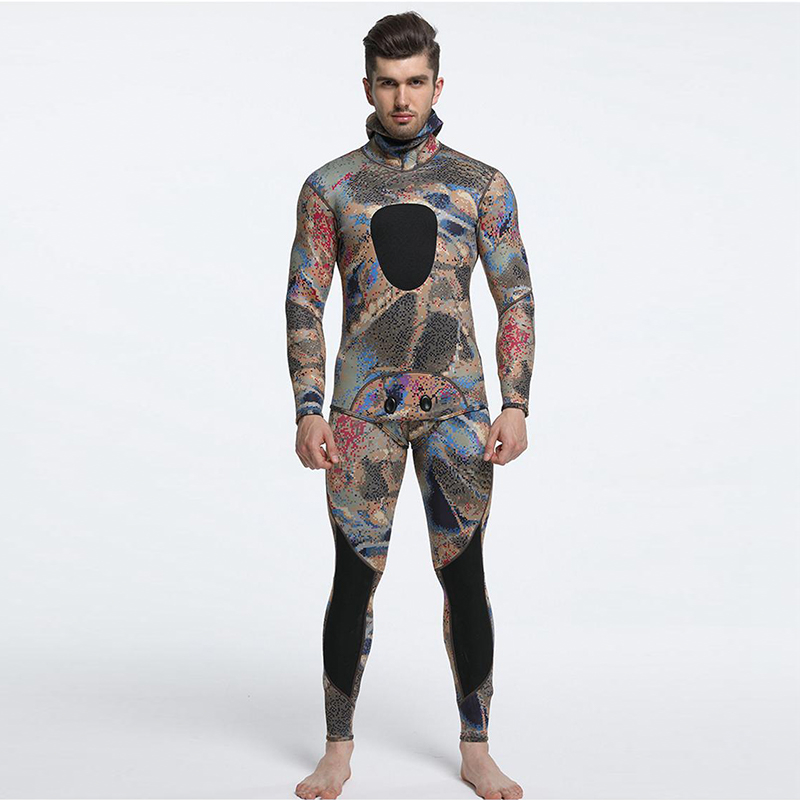 Camouflage tweedelig 7 mm onderwatervisserswetsuit voor heren